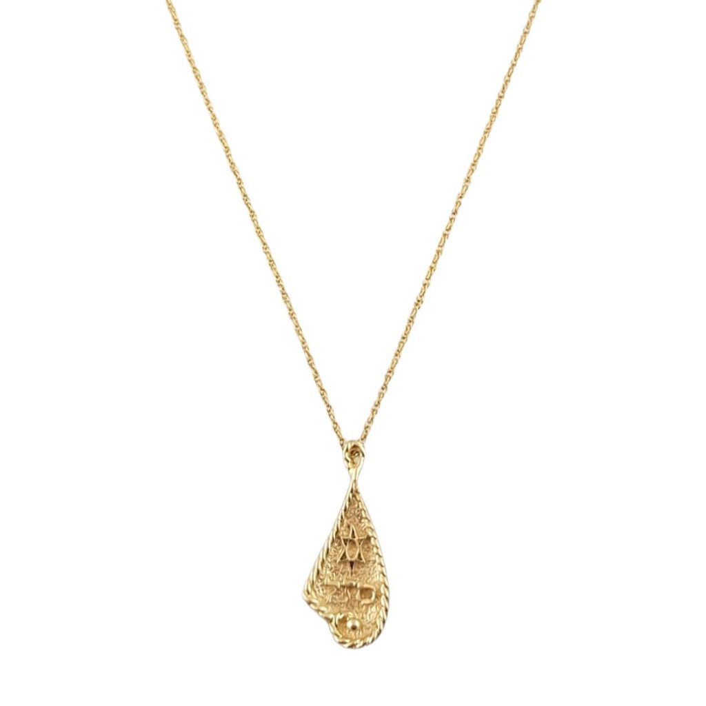 Vintage 14k Yellow Gold Hebrew Good Luck Pendant With Chain #14670